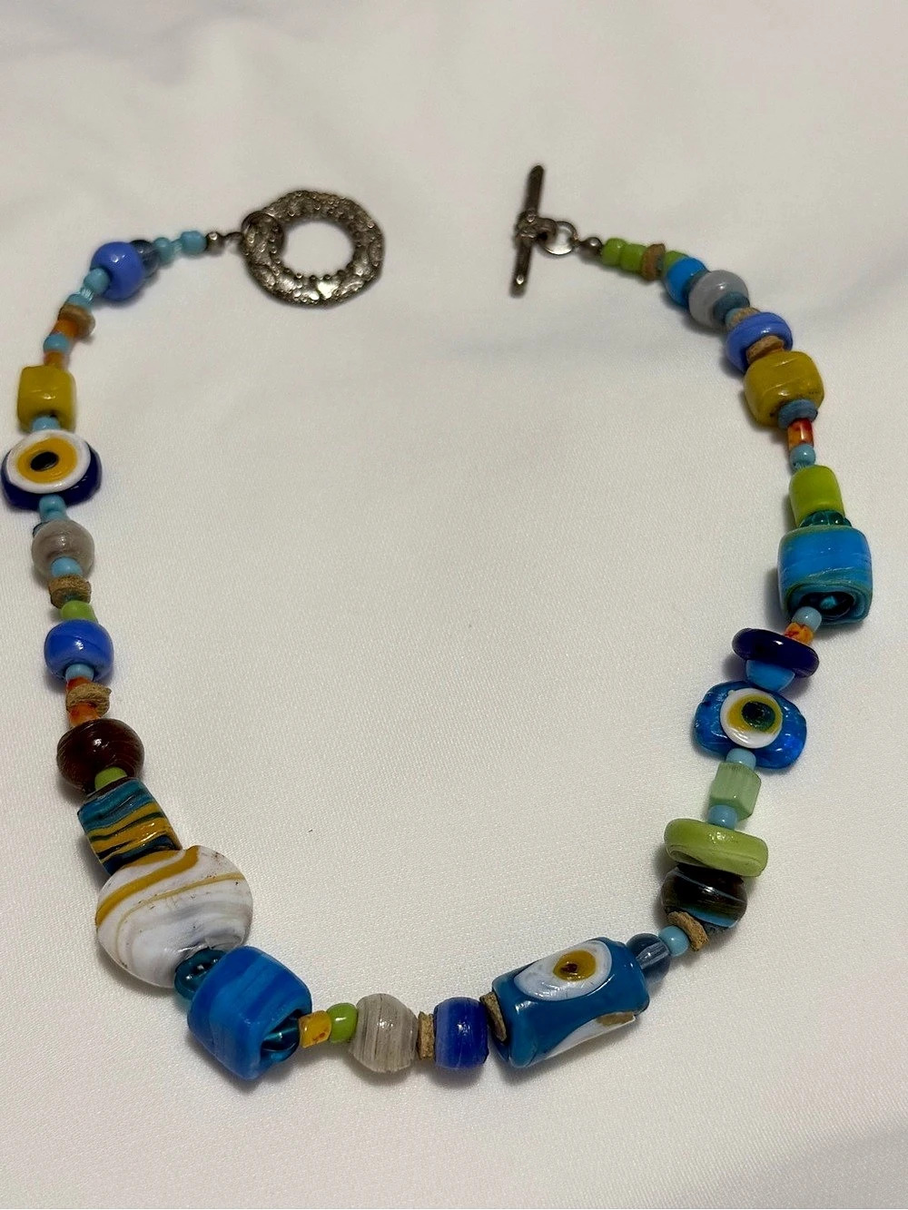 Beaded Evil Eye Necklace in Blue & Green
